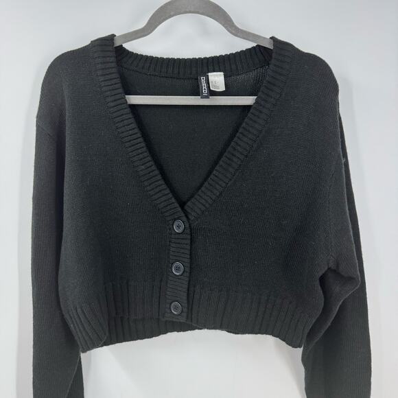 Divided H&M Cropped Cardigan Sweater M Black Dark Academia Whimsigoth Witchy - Picture 2 of 7